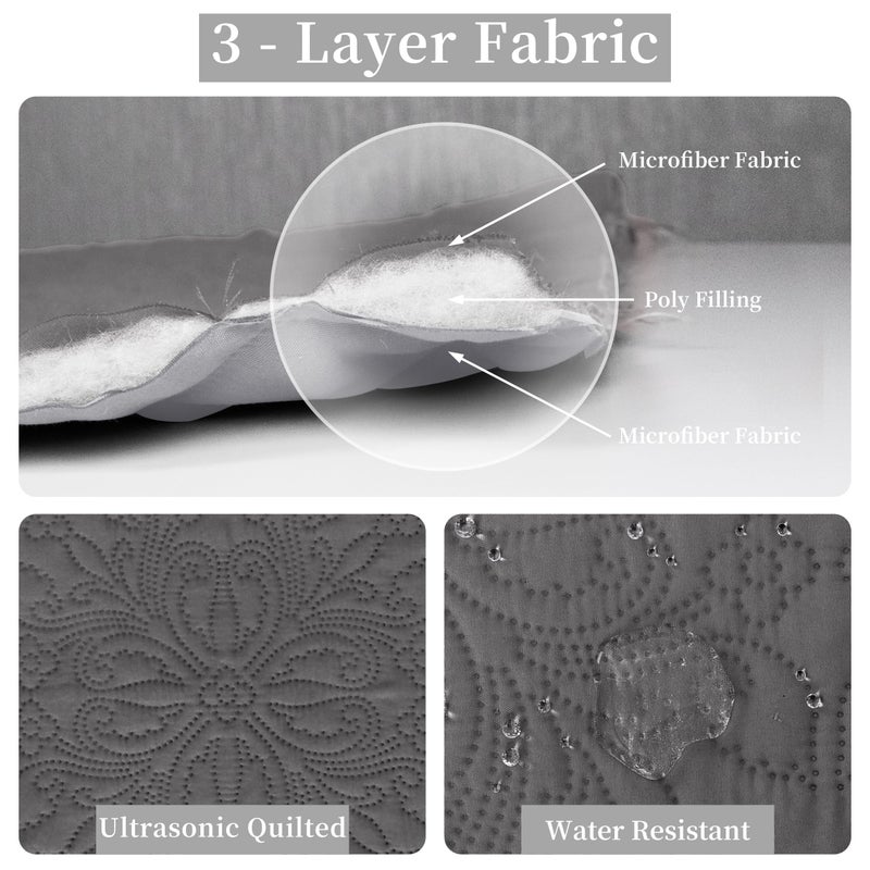 إيزي-جوينج مجموعة لحاف كامل/كوين سهلة الحجم مع لحاف واحد و 2 وسادة شامز لحاف ناعمة لحاف الغطاء الماء مقاوم للوزن الألياف الدقيقة قاانة مقاومة للبقع مقاوم للبقع/رمادي فاتح - Image 5