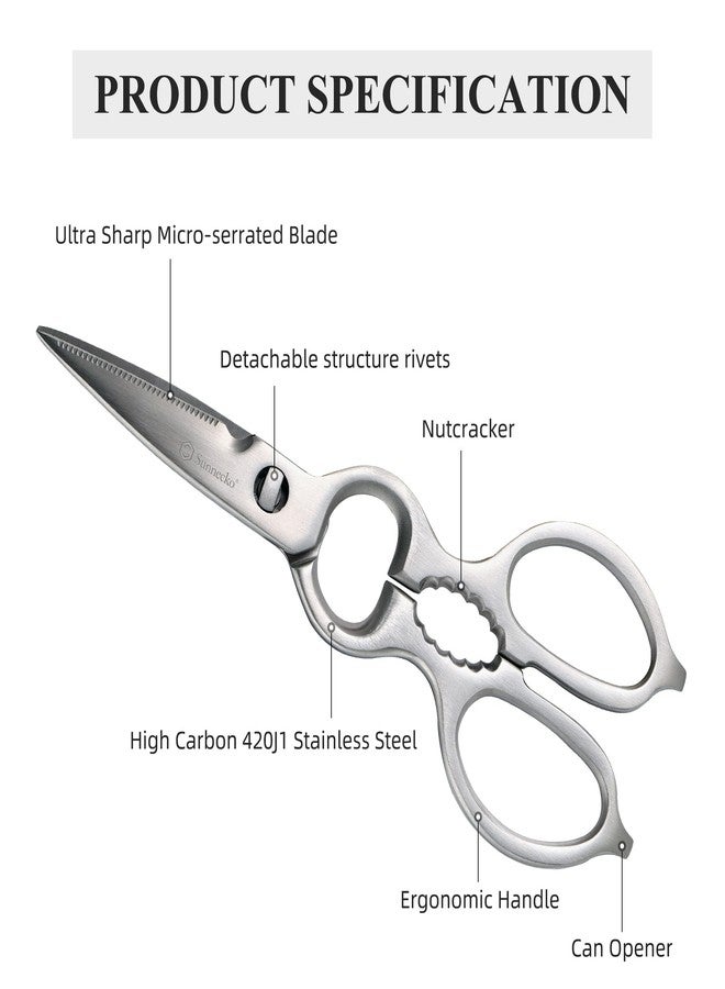 Sunnecko Heavy Duty Kitchen Scissors - Stainless Steel Kitchen Shears, Ultra Sharp Micro Serrated Poultry Shears, Cooking Scissors for Meat, Dishwasher Safe - Image 2