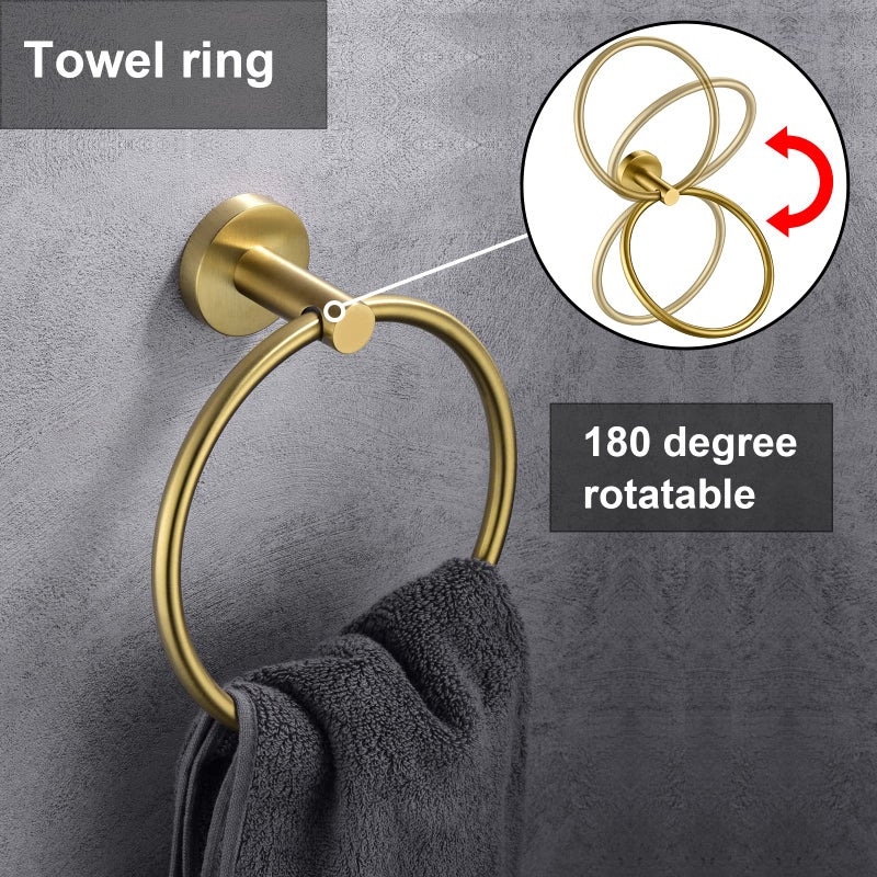 Kwanicas Gold Toilet Paper Holder  Towel Ring Set 2 Pieces Hand Towel Holder for Bathroom Hardware Accessories Set SUS304 Stainless Steel Sturdy Wall Mount Bathroom Holder - Image 3