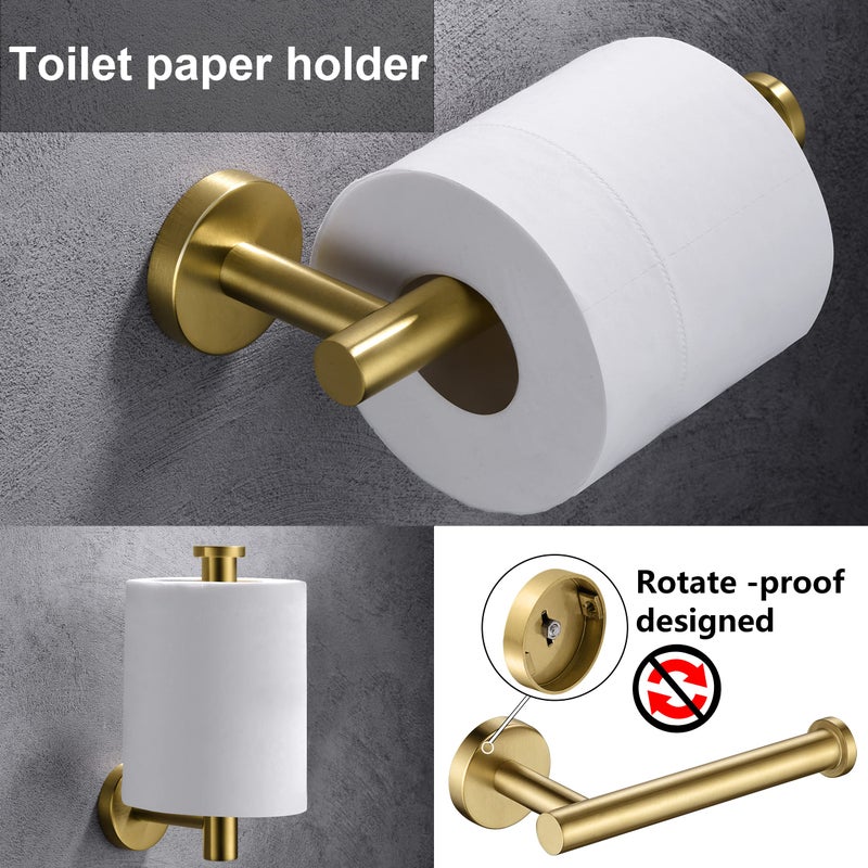 Kwanicas Gold Toilet Paper Holder  Towel Ring Set 2 Pieces Hand Towel Holder for Bathroom Hardware Accessories Set SUS304 Stainless Steel Sturdy Wall Mount Bathroom Holder - Image 4