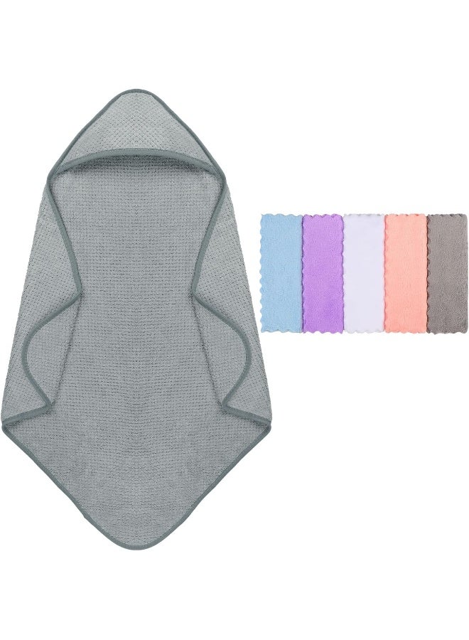Orighty Baby Hooded Towel with Five Washcloths, 28 x 28 Inch Super Soft Bath Towel with Hood for Babies, Infant, Newborn Essential - Ideal Baby Stuff Registry for Boys and Girls (Pink) - Image 1