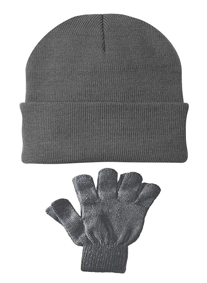 Malvina قبعة وقفازات شتوية صوفية للأولاد والبنات من مالفينا (5-10 سنوات) (خاصة للأطفال) (رمادي) - Image 1