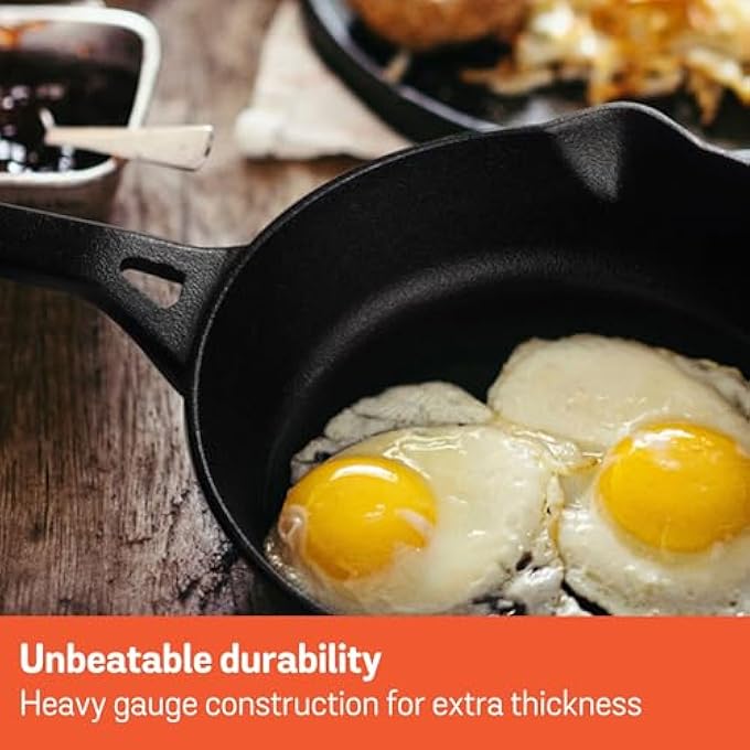 ماير مقلاة حديد زهر مسبقة التتبيل، مقلاة 22 سم، شواية آمنة، أواني طهي حديد زهر للاستخدام الداخلي والخارجي، مقلاة حديد زهر 85 بوصة، لون أسود - Image 2