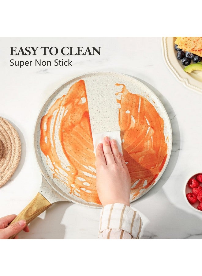 سنسارتي مقلاة كريب سينسارتي غير لاصقة مع مفرش، مقلاة دوسا مطلية بالسيراميك الطبيعي مقاس 12 بوصة، مقلاة مسطحة للفطائر، مقلاة تاوا بمقبض ثابت، متوافقة مع الحث الحراري، خالية من حمض بيرفلورو الأوكتانويك (أبيض) - Image 5