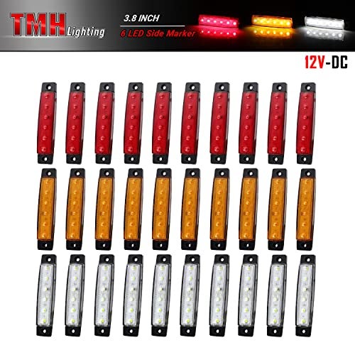 TMH (Pack of 30) TMH 3.8 Inch 10 Amber + 10 Red + 10 White Side Marker Lights 6 LED 2835 SMD Clearance Lamps for Truck Trailer RV Campervan Pickup Tractor SUV 12V DC Shockproof TK12 - Image 2
