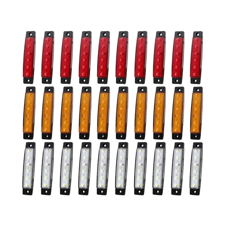 TMH (Pack of 30) TMH 3.8 Inch 10 Amber + 10 Red + 10 White Side Marker Lights 6 LED 2835 SMD Clearance Lamps for Truck Trailer RV Campervan Pickup Tractor SUV 12V DC Shockproof TK12 - Image 3