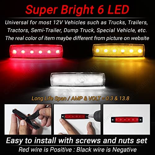 TMH (Pack of 30) TMH 3.8 Inch 10 Amber + 10 Red + 10 White Side Marker Lights 6 LED 2835 SMD Clearance Lamps for Truck Trailer RV Campervan Pickup Tractor SUV 12V DC Shockproof TK12 - Image 5