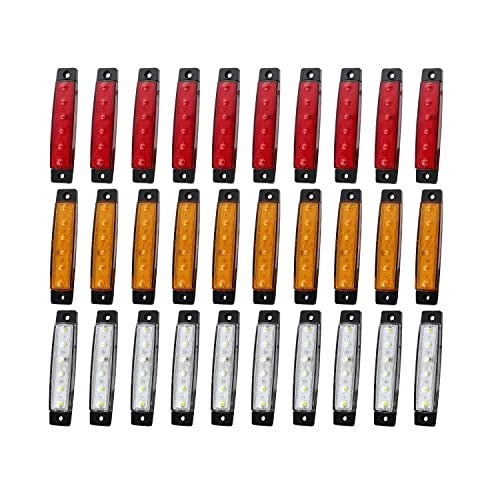 TMH (Pack of 30) TMH 3.8 Inch 10 Amber + 10 Red + 10 White Side Marker Lights 6 LED 2835 SMD Clearance Lamps for Truck Trailer RV Campervan Pickup Tractor SUV 12V DC Shockproof TK12 - Image 1