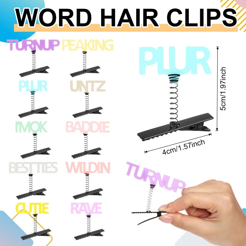 Luinabio 30 Pcs Mini Glow Hair Clips Rave Hair Clips for Women Carnival Music Festival Holiday Party Supplies (Words) - Image 2
