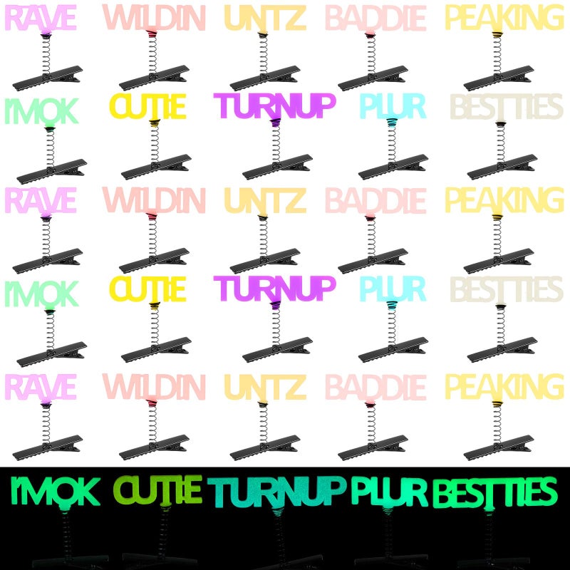 Luinabio 30 Pcs Mini Glow Hair Clips Rave Hair Clips for Women Carnival Music Festival Holiday Party Supplies (Words) - Image 1