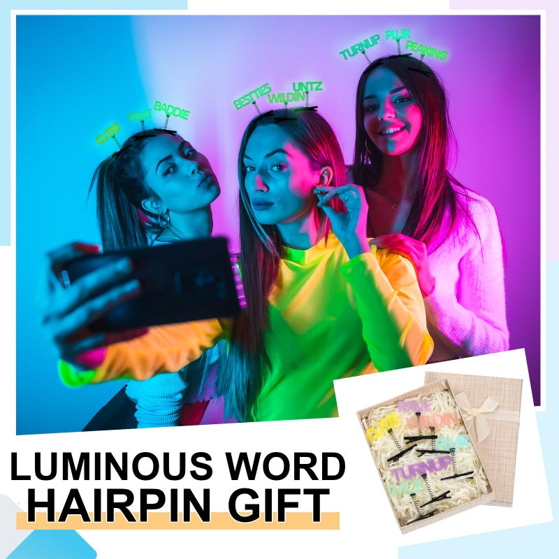 Luinabio 30 Pcs Mini Glow Hair Clips Rave Hair Clips for Women Carnival Music Festival Holiday Party Supplies (Words) - Image 4