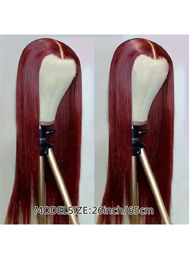 Women Heat Resistant Burgundy Red 26 Inch Straight Synthetic Wig High Density - Image 4