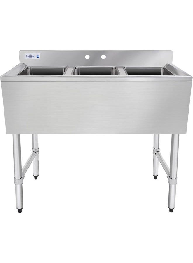 Profeeshaw 3 Compartment Sink Commercial Stainless Steel NSF Utility Basin with 10x14x10 Bowl for Kitchen or Bar in Home or Restaurant - Image 1