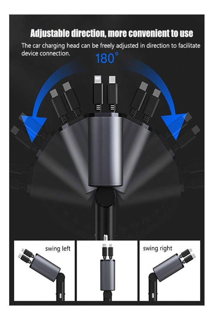 كيلا شاحن سيارة قابل للسحب 4 في 1 مع USB وType-C وLightning - محول شاحن سيارة ولاعة سجائر بشاشة رقمية يدعم الشحن السريع PD / QC3.0 / FCP - متوافق مع iPhone وHuawei وHonor وGalaxy وPixel - Image 4