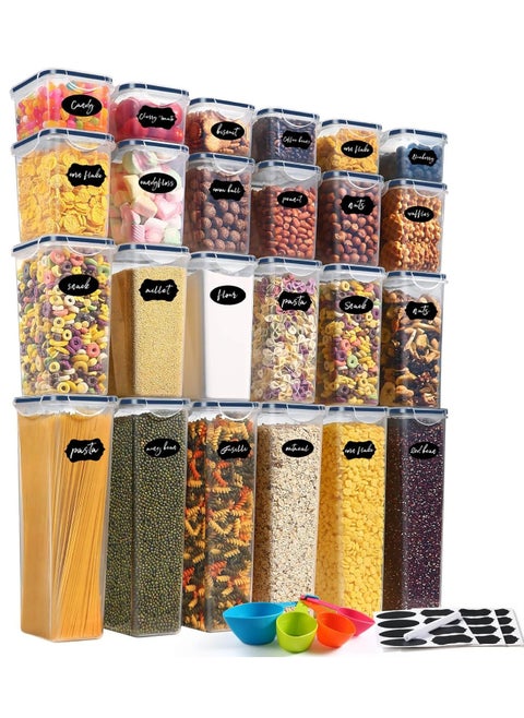 Airtight Food Storage Containers Set – 24 BPA-Free Kitchen Canisters with Lids for Cereal, Rice, Flour, Sugar & Dry Food – Includes Measuring Spoon, Marker & 24 Labels – Meal Prep & Pantry Organization