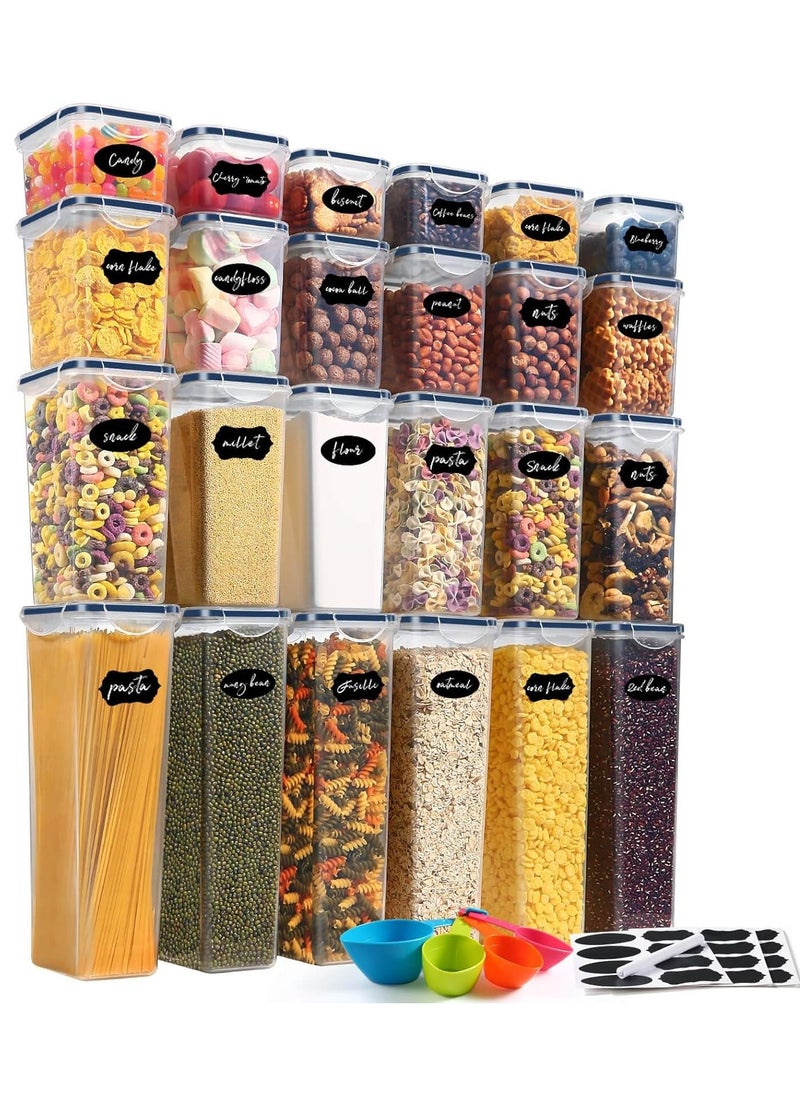 أب ستايل مجموعة حاويات تخزين طعام محكمة الإغلاق – ٢٤ قطعة خالية من BPA مع أغطية لتخزين الحبوب، الأرز، الدقيق، السكر والطعام الجاف – مع ملعقة قياس، قلم تحديد و ٢٤ ملصق – لتنظيم المطبخ وتحضير الوجبات  - Image 1