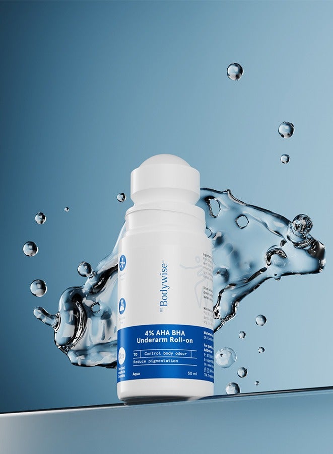 Be Bodywise 4% Aha Bha Underarm Roll On | With 2% Lactic Acid 1% Mandelic Acid 1% Salicylic Acid | Prevents Odour Reduces Pigmentation | Aqua 