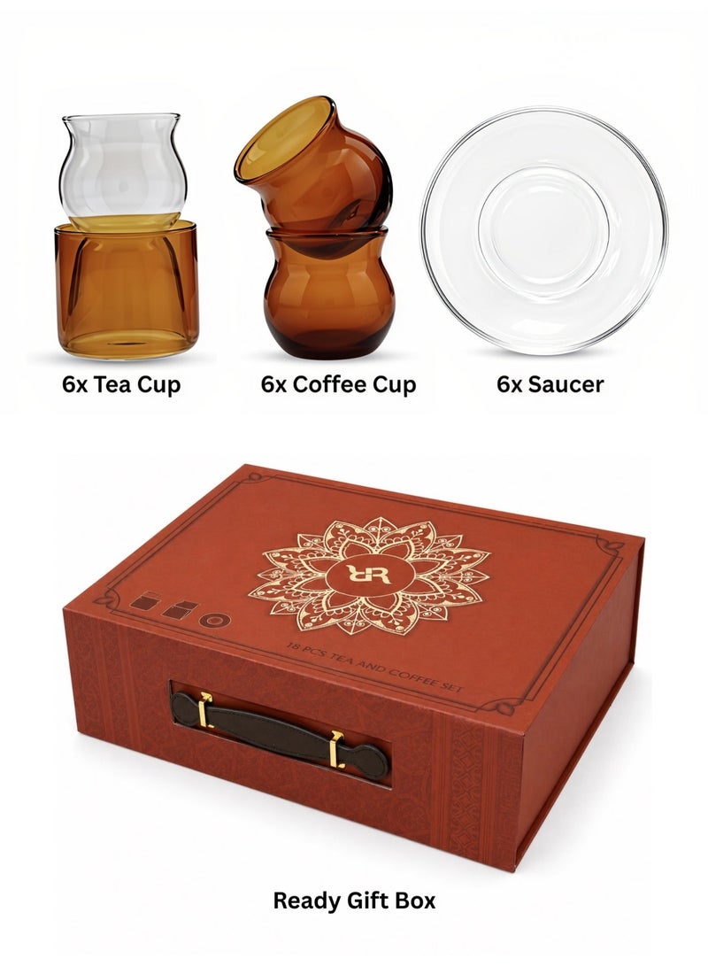 Raz 18 Pieces Premium Glass Tea & Coffee Cups Set | Arabic Tea Glasses Gift Box - Image 2