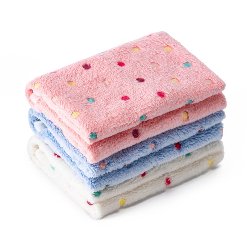 CADONO 1 Pack 3 Blankets Super Soft Fluffy Premium Fleece Pet Blanket Flannel Paw Printed Throw for Dog Puppy Cat (Small 23x16'', White, Pink, Blue) - Image 1