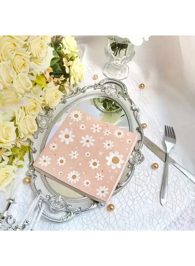 Bohemian Pink Daisy Paper Napkins 20pcs Vintage Party Decor For Weddings Birthdays - Image 4