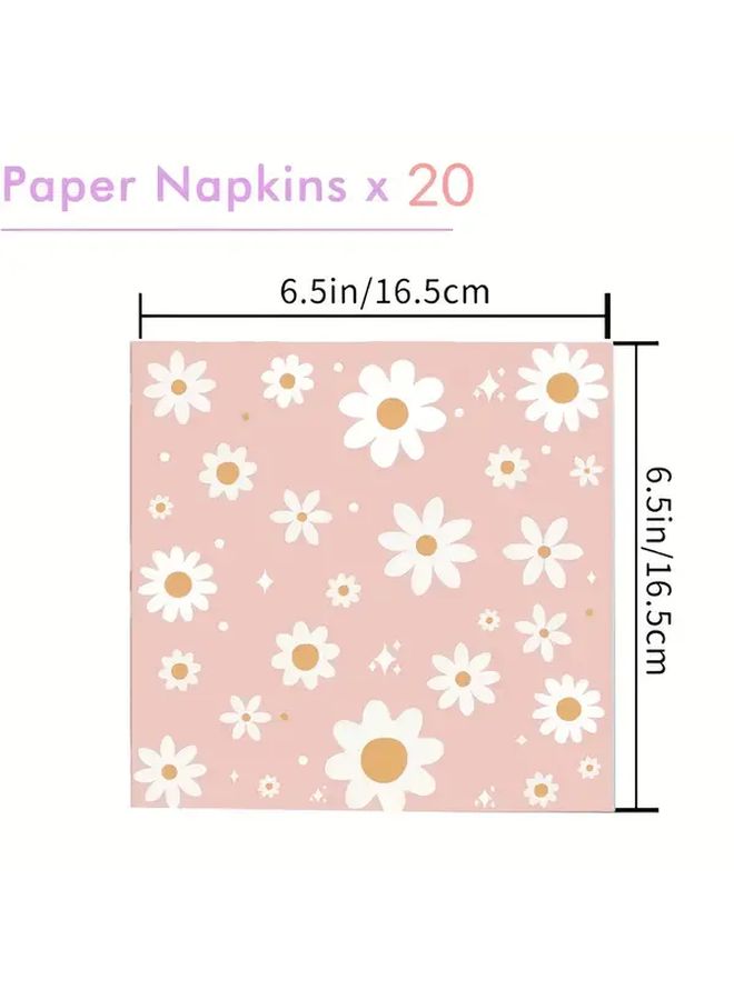 Bohemian Pink Daisy Paper Napkins 20pcs Vintage Party Decor For Weddings Birthdays - Image 3