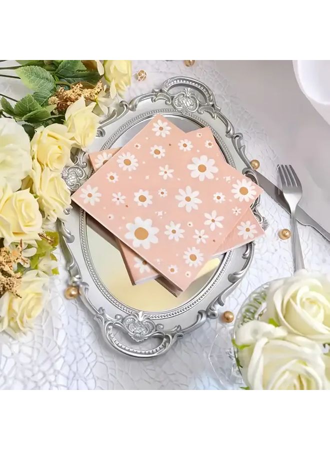 Bohemian Pink Daisy Paper Napkins 20pcs Vintage Party Decor For Weddings Birthdays - Image 2