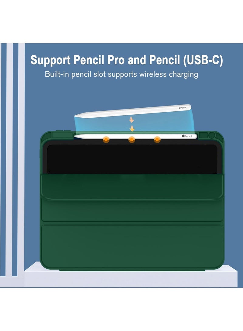 Wtech Apple iPad Pro 11 5G 2024 (5th Gen) 11 inch / Apple iPad Pro 11-inch (M5) 2025 Smart Flip Auto Awake/Auto Sleep Leather Texture with Pen Holder Case Cover - Dark Green - Image 2