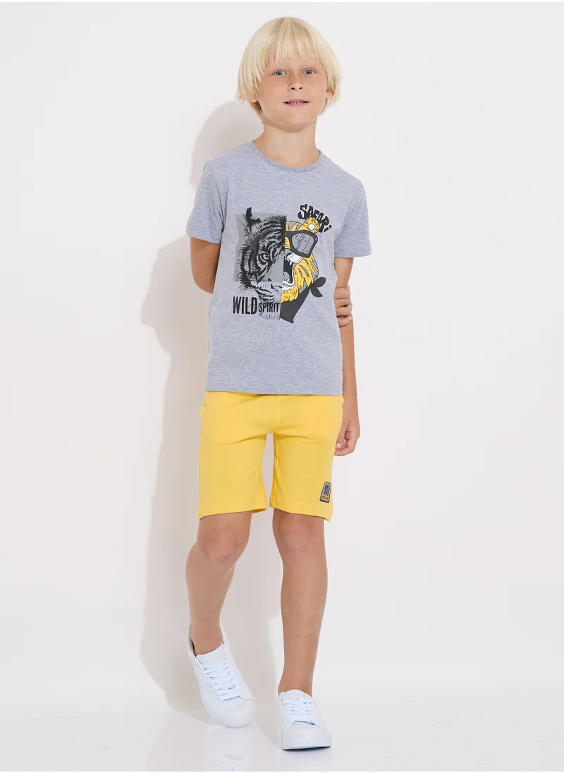 victor and jane Boys' Summer Outfit Set: 2-Piece T-Shirts & Shorts - Grey & Yellow (2-8 Years)