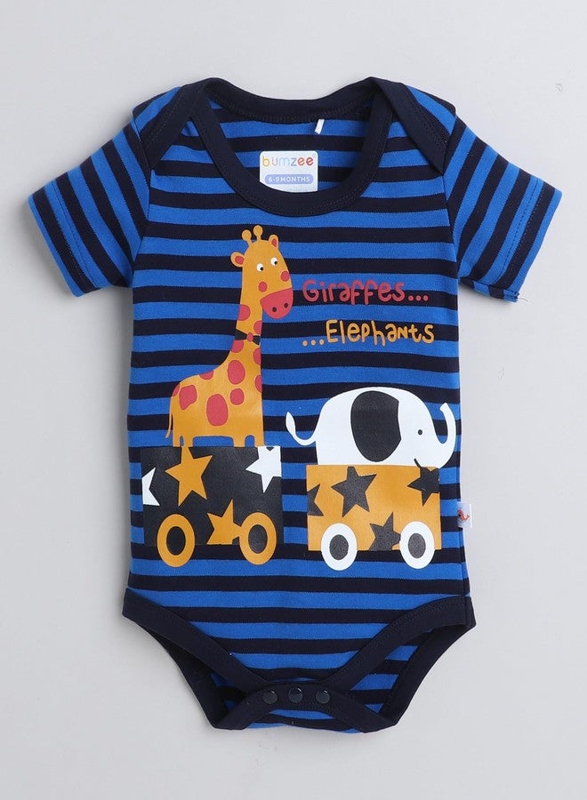BUMZEE Blue Boys Half Sleeves Bodysuit Age - 6-9 Months (Peb8065D-blu) - Image 3