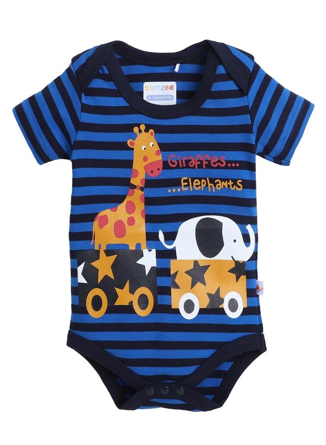 BUMZEE Blue Boys Half Sleeves Bodysuit Age - 6-9 Months (Peb8065D-blu) - Image 1