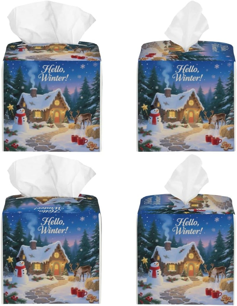 Winter Forest Cabin PU Leather Square Tissue Box Cover - Colorful Decorative Holder for Car, Bathroom, Bedroom & Desk - Image 2