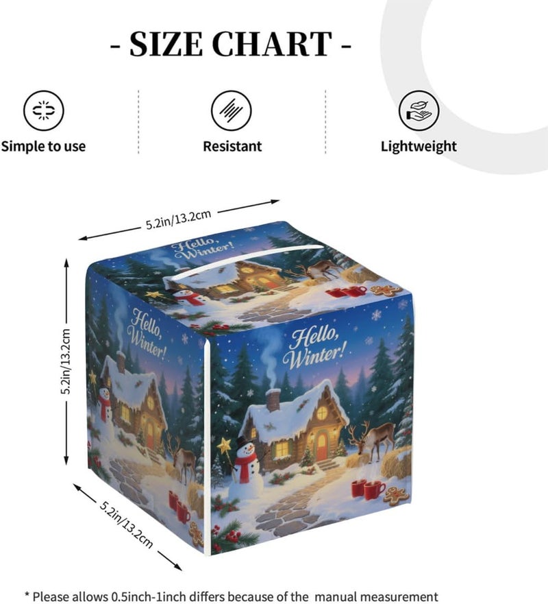 Winter Forest Cabin PU Leather Square Tissue Box Cover - Colorful Decorative Holder for Car, Bathroom, Bedroom & Desk - Image 4