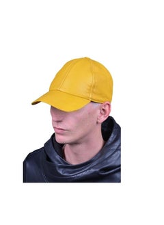 Elegant yellow leather cap, for adults of both sexes, one size