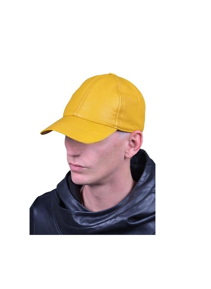 Generic - Elegant yellow leather cap, for adults of both sexes, one size - Image 1