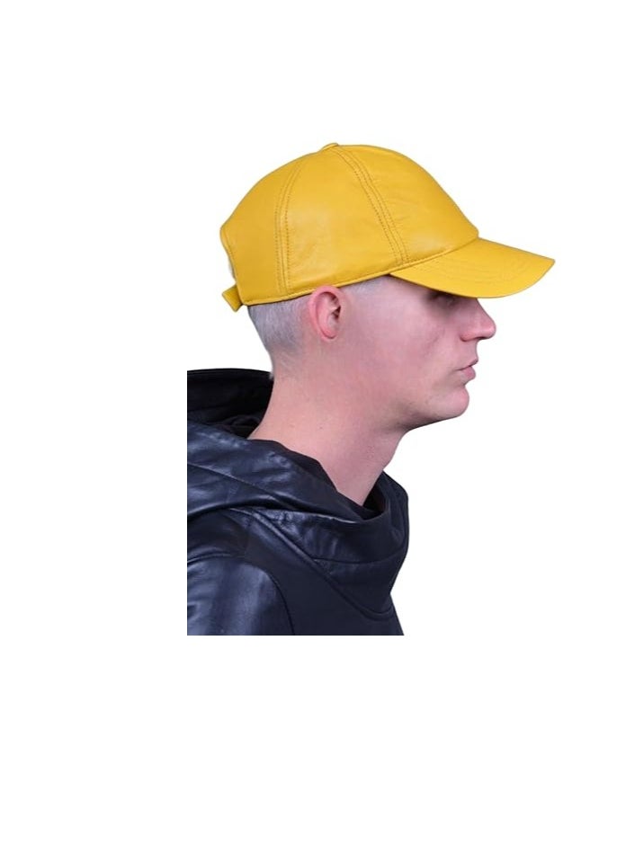 Generic - Elegant yellow leather cap, for adults of both sexes, one size - Image 1