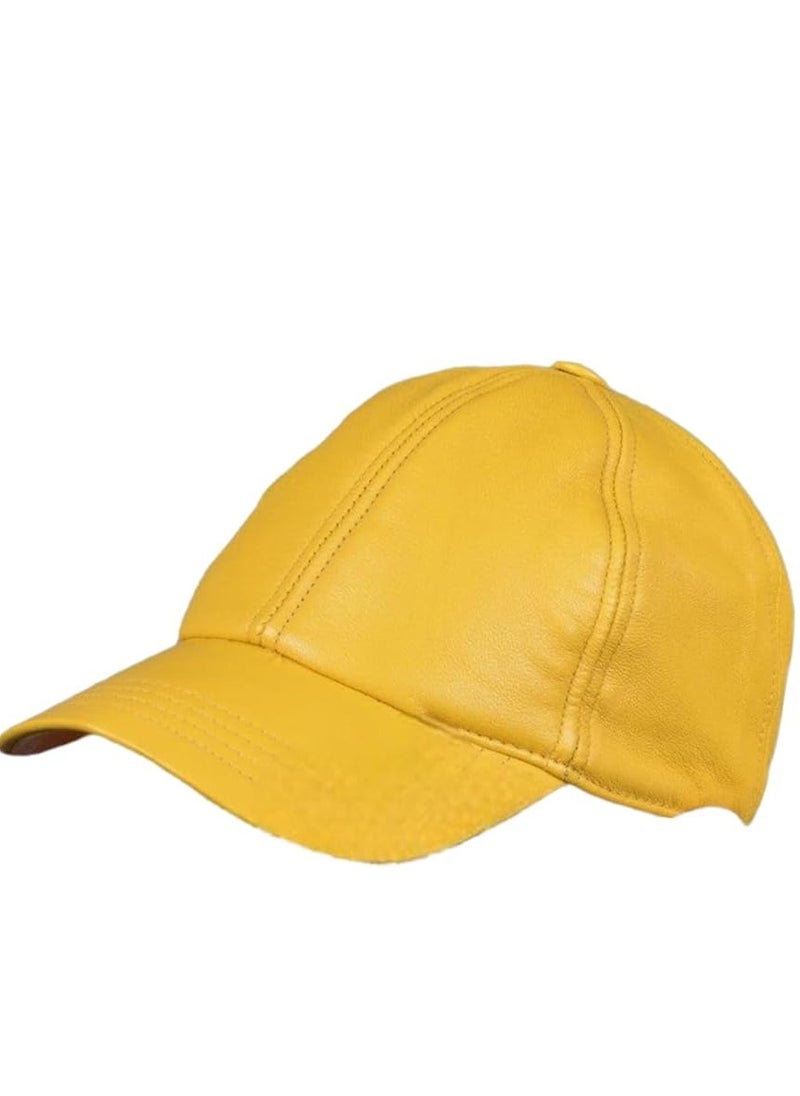 Generic - Elegant yellow leather cap, for adults of both sexes, one size - Image 1