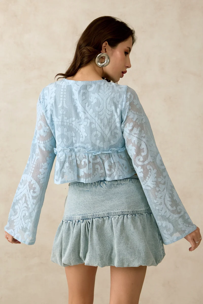 Virgio VIRGIO Cotton Crochet & Flared Hem Crop Top