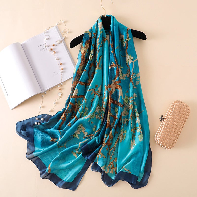2 pcs Ethnic Style Printed Scarf Imitation Silk Scarf Imitation Silk Women Shawl - Image 5
