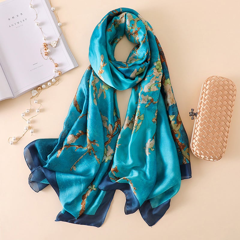 2 pcs Ethnic Style Printed Scarf Imitation Silk Scarf Imitation Silk Women Shawl - Image 4