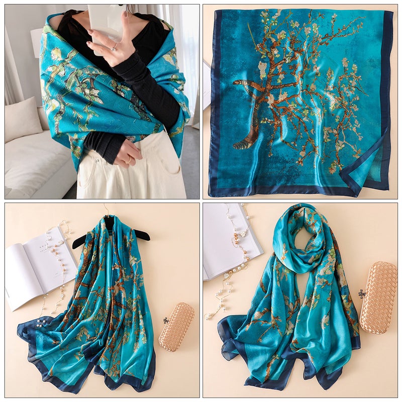 2 pcs Ethnic Style Printed Scarf Imitation Silk Scarf Imitation Silk Women Shawl - Image 3
