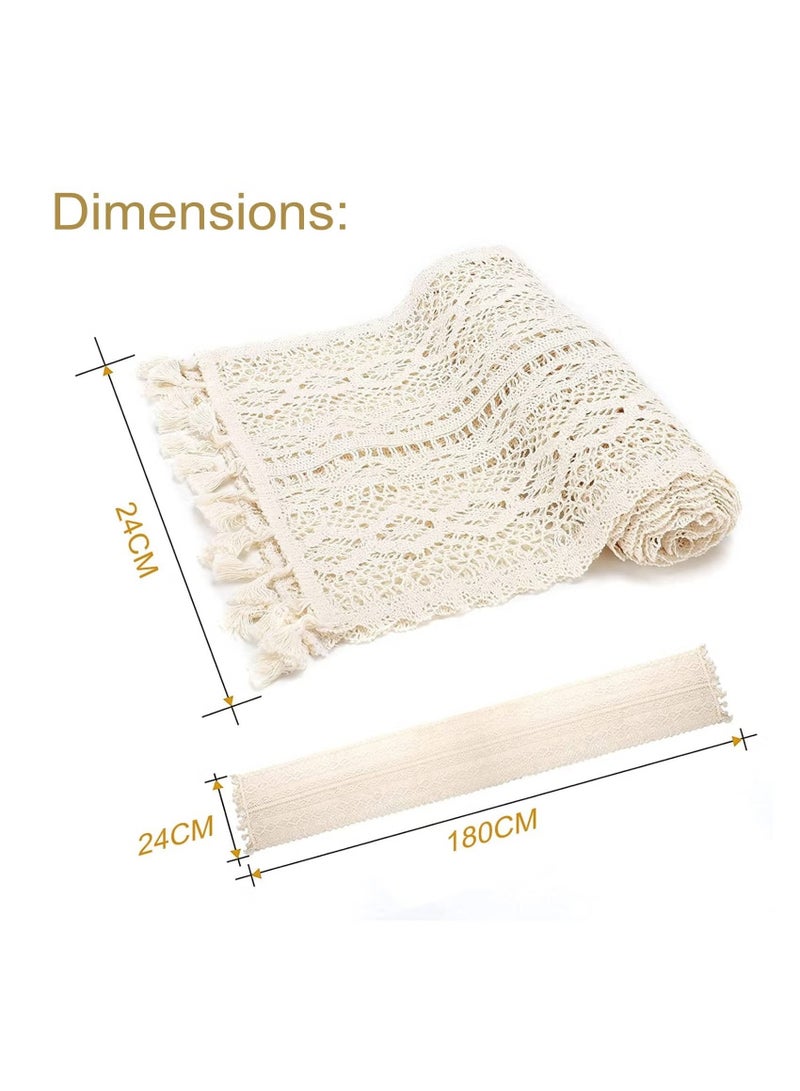 Bukela 1 PCS Beige Macrame Cotton Boho Table Runner Wedding Table Cover Crochet Table Cloth with Tassels Tablecloth Wallpaper Home Dining Table Decor 24x180cm - Image 4
