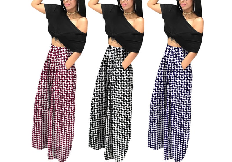 NRTHYE Wide Leg Pants for Women Stretchy High Rised Houndstooth Palazzo Pants Loose Sweatpants Trousers - Image 4