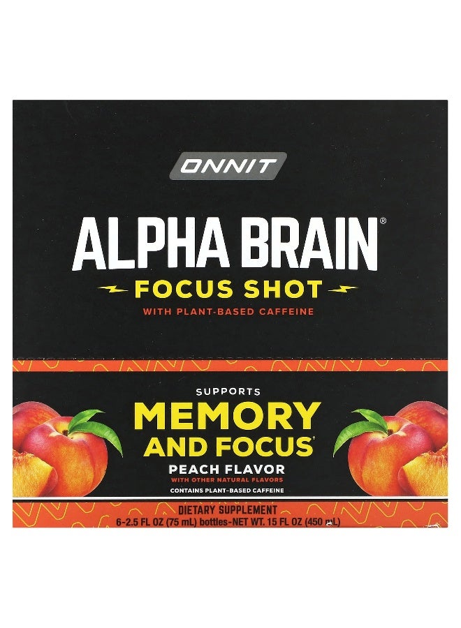 Onnit أونيت، ألفا برين فوكوس شوت، خوخ، 6 زجاجات، 2.5 أونصة سائلة (75 مل) لكل منها - Image 1