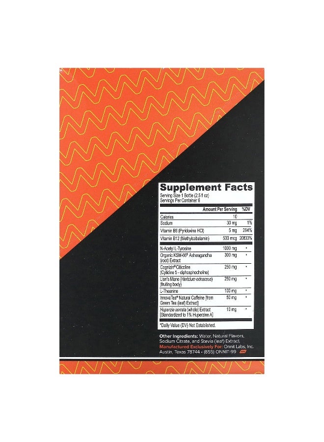 Onnit أونيت، ألفا برين فوكوس شوت، خوخ، 6 زجاجات، 2.5 أونصة سائلة (75 مل) لكل منها - Image 2