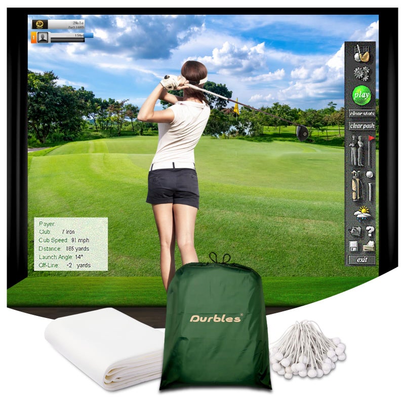 Durbles Golf Simulator Impact Screen, Premium Triple Layer Launch Monitor Projector Screen with HD Visuals, Indoor Practice Screen for Enclosure and Net, Hitting Screen with Grommets & Bungee Cords - Image 1
