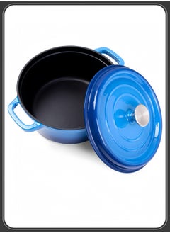 nihao 5.5QT Large Capacity Enameled Cast Iron Dutch Oven with Lid – Dual Handles – Oven Safe up to 500° F or on Stovetop – Use to Marinate, Cook, Bake, Refrigerate and Serve 26CM Diameter – Blue  - Image 2