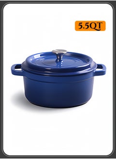 nihao 5.5QT Large Capacity Enameled Cast Iron Dutch Oven with Lid – Dual Handles – Oven Safe up to 500° F or on Stovetop – Use to Marinate, Cook, Bake, Refrigerate and Serve 26CM Diameter – Blue  - Image 1