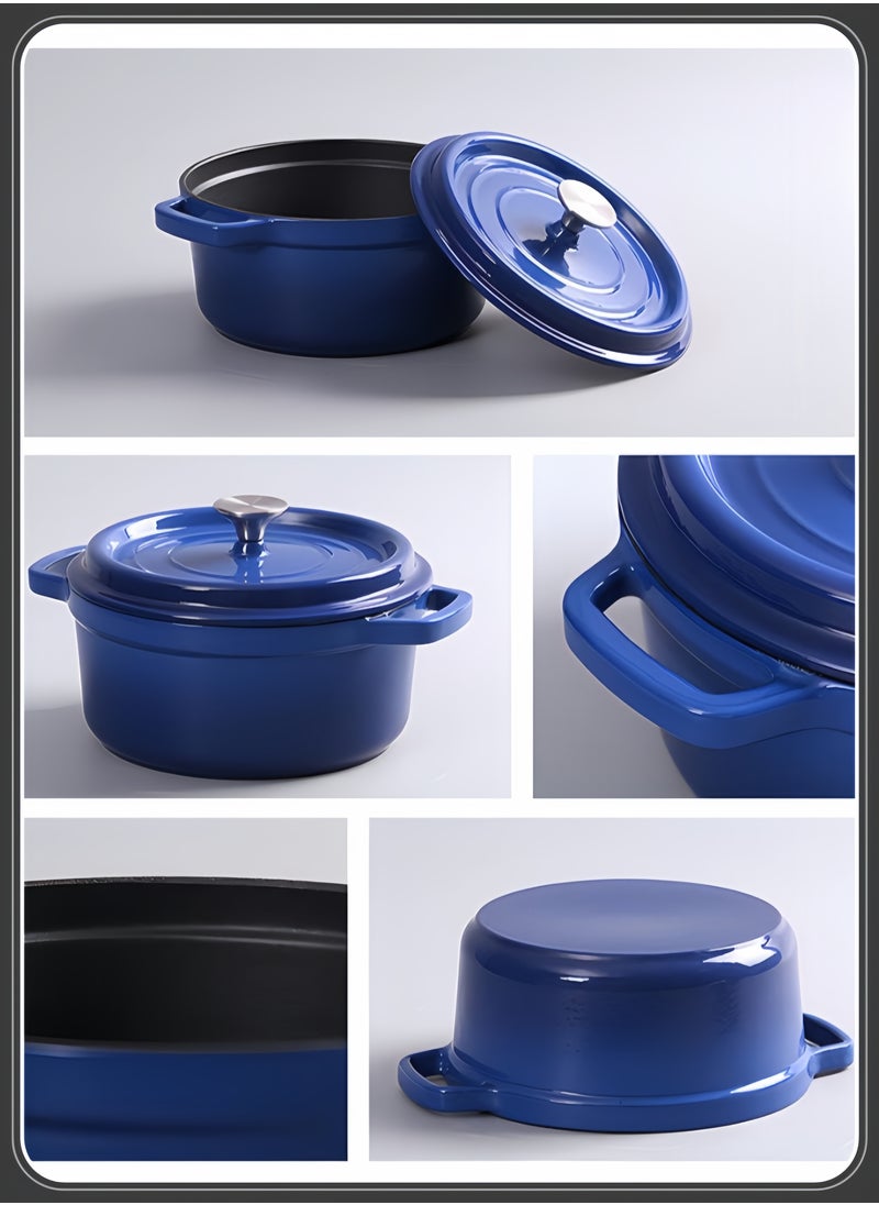 nihao - 5.5QT Large Capacity Enameled Cast Iron Dutch Oven with Lid – Dual Handles – Oven Safe up to 500° F or on Stovetop – Use to Marinate, Cook, Bake, Refrigerate and Serve 26CM Diameter – Blue - Image 1