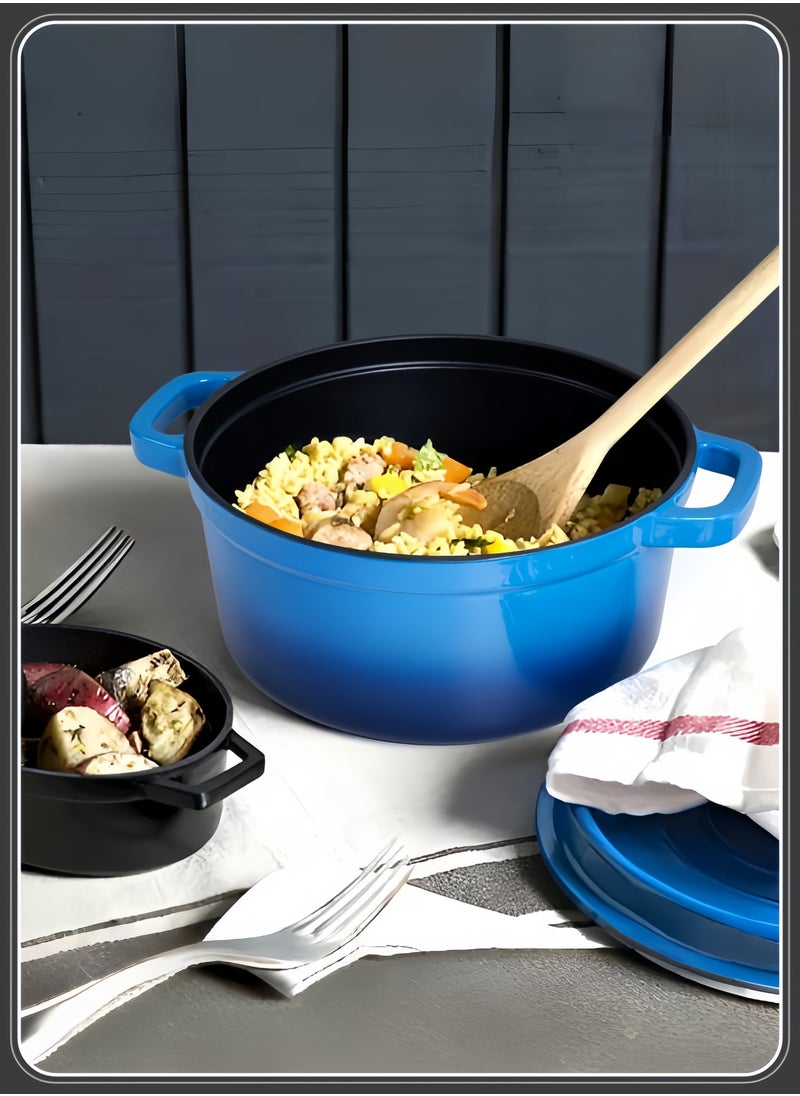 nihao - 5.5QT Large Capacity Enameled Cast Iron Dutch Oven with Lid – Dual Handles – Oven Safe up to 500° F or on Stovetop – Use to Marinate, Cook, Bake, Refrigerate and Serve 26CM Diameter – Blue - Image 1