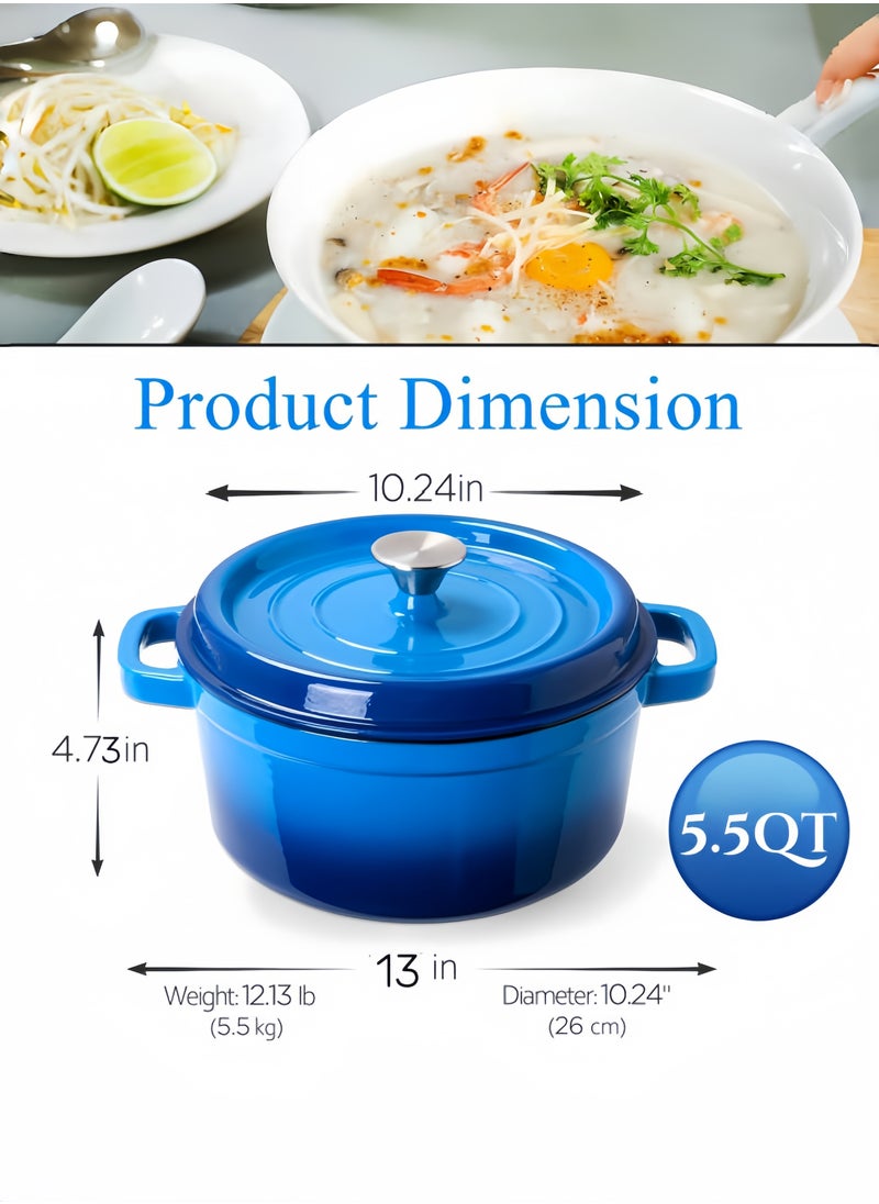 nihao - 5.5QT Large Capacity Enameled Cast Iron Dutch Oven with Lid – Dual Handles – Oven Safe up to 500° F or on Stovetop – Use to Marinate, Cook, Bake, Refrigerate and Serve 26CM Diameter – Blue - Image 1